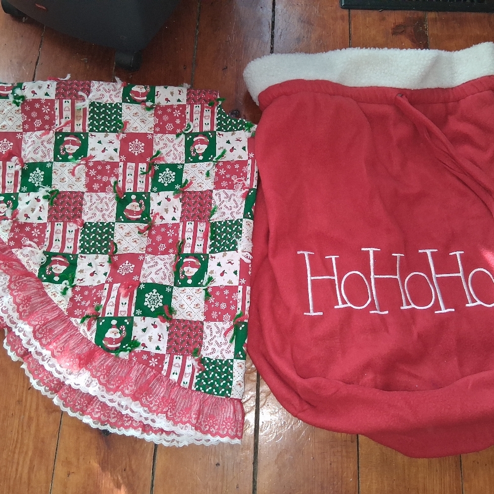 HoHoHo Red Plush Christmas Bag (Big Size) and Patchwork Overlay Christmas Skirt